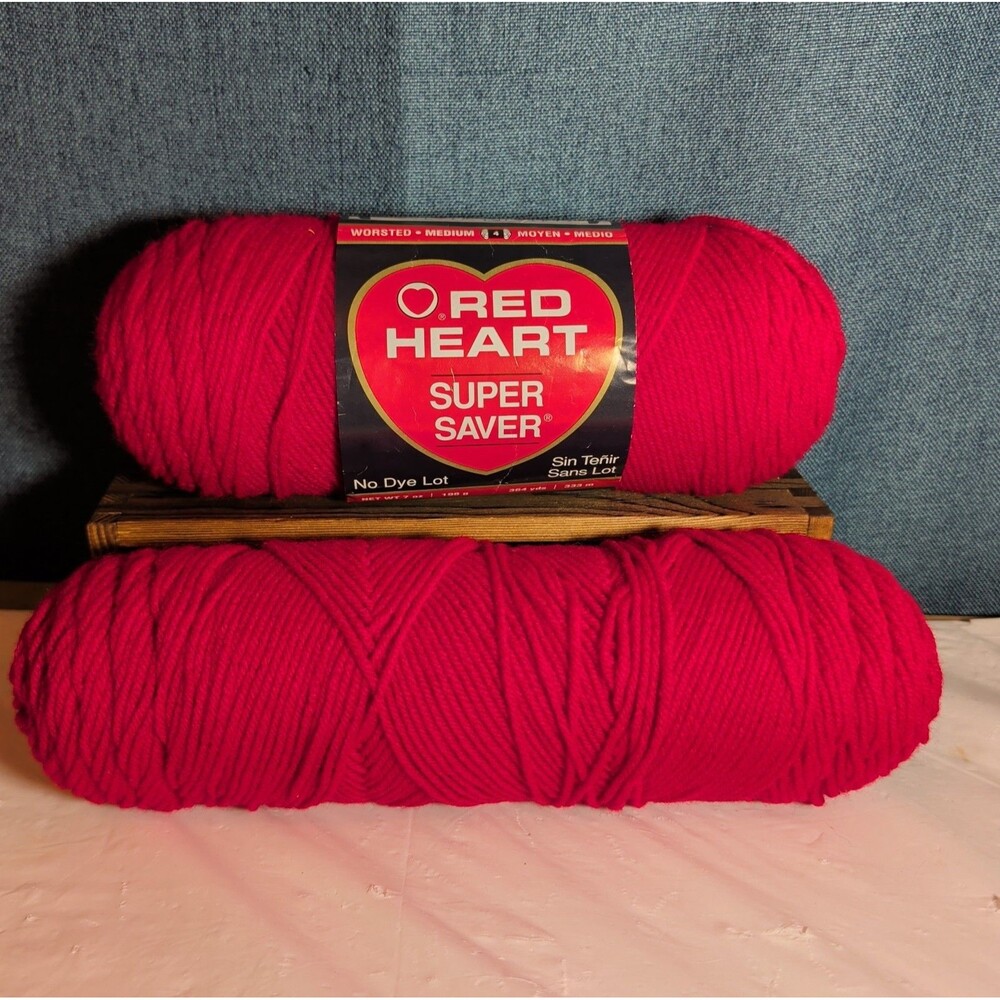 Red Heart Super Saver Cherry Red Yarn Lot 2 Skeins Worsted E300 New & Used